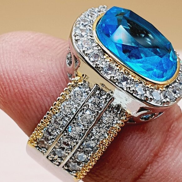 💎Noble Vintage Radiant Cut Blue Gemstone  Layer Rings for Women, INDN8450 - Picture 7 of 15